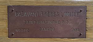 Casavant Opus 2212 name plate